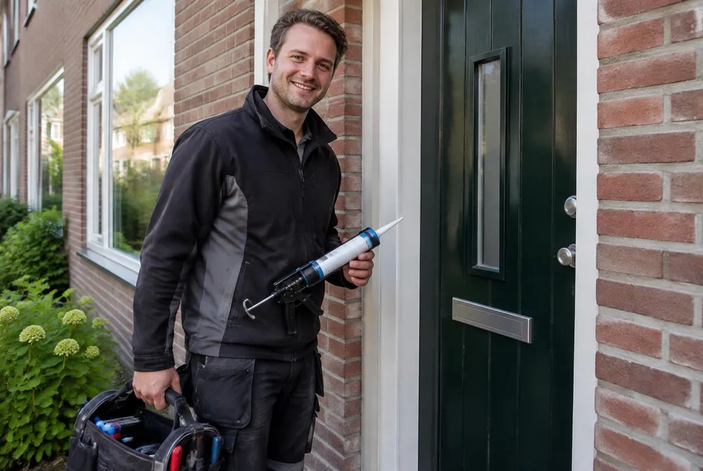 Vakman van Kitbedrijf Uden bij de voordeur van een woning